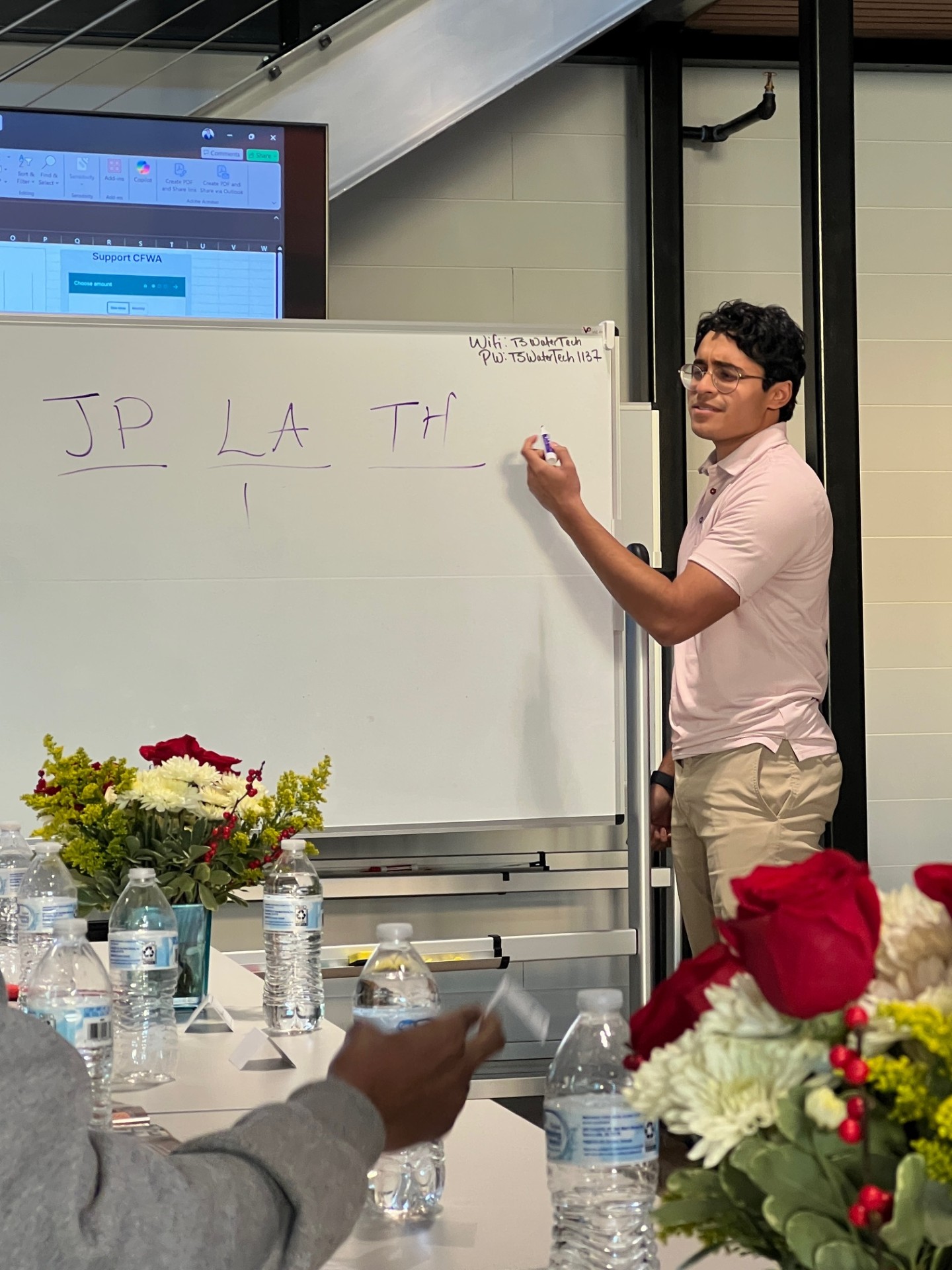 Raeed Kabir leading a community discussion at the whiteboard